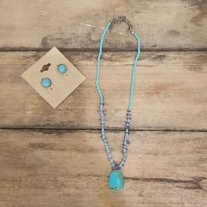 MARBLED Turquoise Necklace and Earring Set